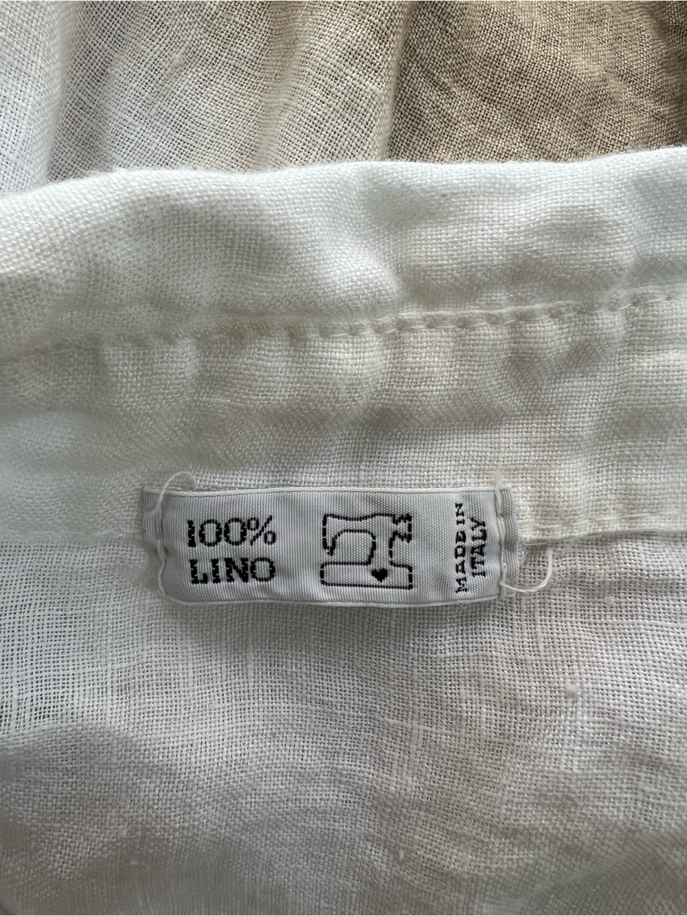 Italian 100% Linen Long 3/4 Sleeve White Brown Ombre Button-Down Shirt Dress, L - Picture 6 of 9